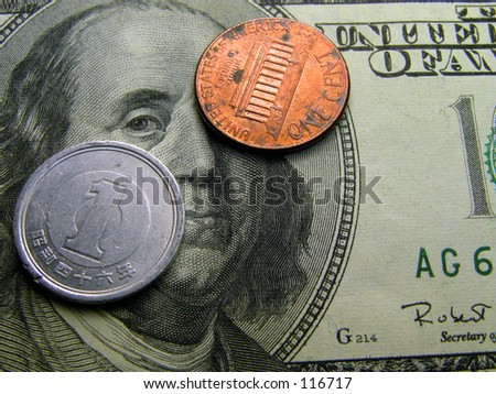 one yen,one cent on a 100 dollars bill-financial world power points concept..:)