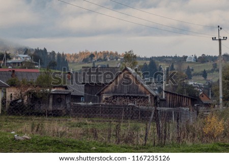 Old wooden house in village in Carpathian mountains, Vorohta area,  Ukraine