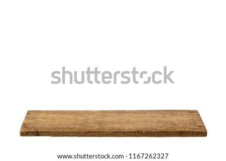 Abstract Natural wood table texture isolated on white background : Top view of plank wood for graphic stand product, interior design or montage display your product