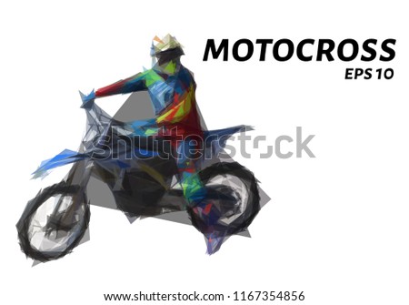 Motocross from triangles. Low poly's motorcycle. Vector illustration