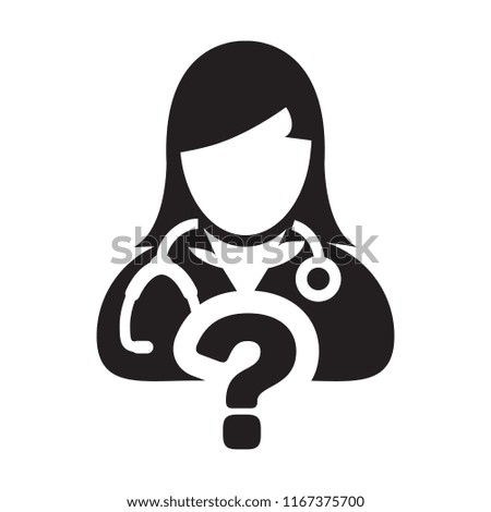 Ask a doctor icon vector female person profile avatar with question symbol for medical consultation in glyph pictogram illustration