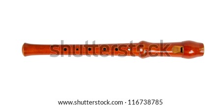 Wooden recorder (block flute) isolated on white background Royalty-Free Stock Photo #116738785