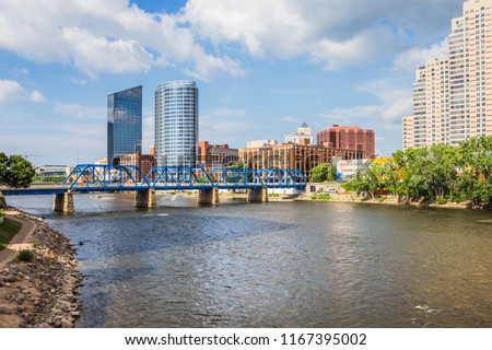 Downtown Grand Rapids Michigan view from the Grand River Royalty-Free Stock Photo #1167395002
