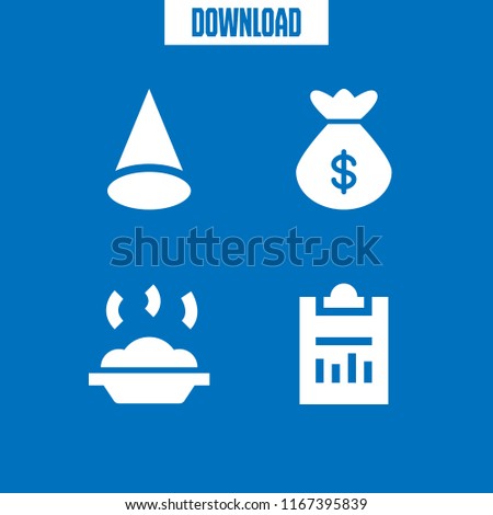 4 brown vector icon set with money bag, cone, rice and clipboard icons for mobile and web