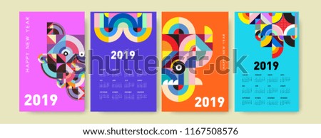 2019 calendar design template with colorful polygonal illustration background  