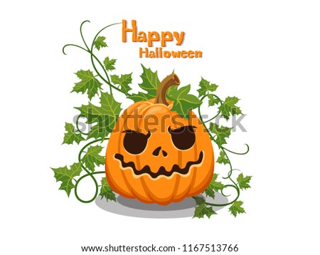 Happy Halloween. The pumpkin with emotions face isolated on white background. Vector cartoon Illustration.
