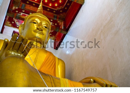 Big Buddha Statue in Pa Lelai Worawihan Temple, Suphan Buri, Thailand. Seated Buddha image 