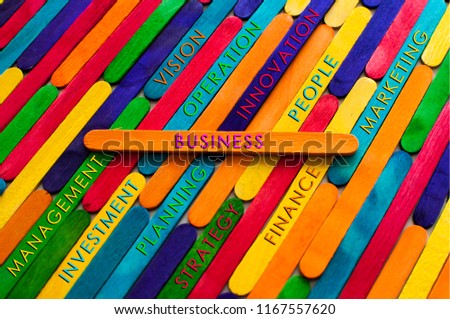 BUSINESS word cloud over the colourful background