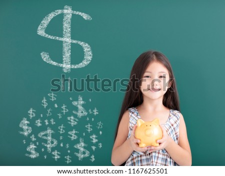 happy girl holding piggy bank and save money concept