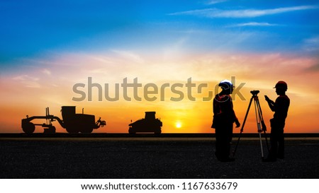 silhouette of construction with motor gradder  Royalty-Free Stock Photo #1167633679