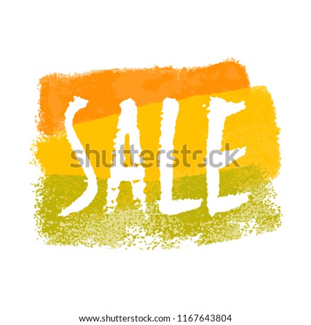 Vector Sale label. Hand written sign on watercolor banner. Vector white on colorful backdrop. Clipping paths included.