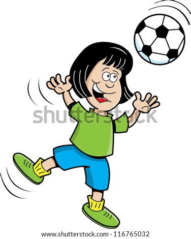 Cartoon illustration of a girl playing soccer