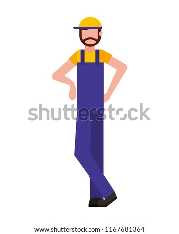 worker employee character with sport cap and overalls