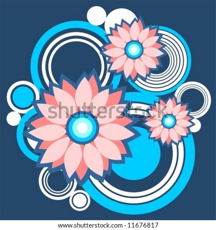 Ornate flowers and abstract pattern  isolated on a dark blue background.