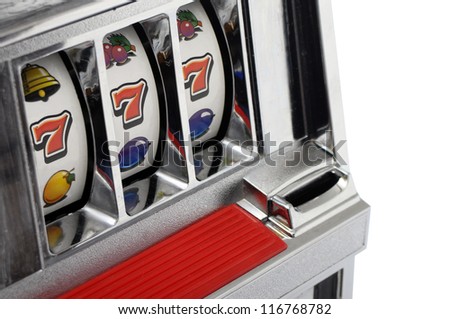 Slot machine and jackpot three seven isolated on white background Royalty-Free Stock Photo #116768782