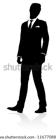 A high quality business person silhouette with reflection