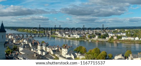 Rooftops view over the city and River Loire in Saumur, Maine et Loire, France