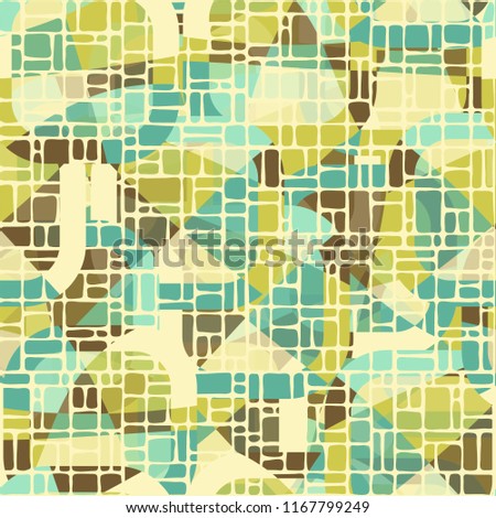 Seamless abstract color pattern consisting of divided rounded squares. The picture is covered with a network consisting of rectangles of different sizes.