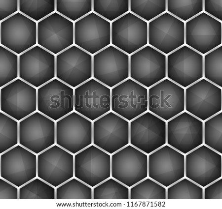 Black and White Abstract hexagonal background Dark geometric seamless pattern