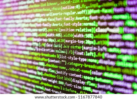 Website codes on computer monitor. IT business.  Hacker api text