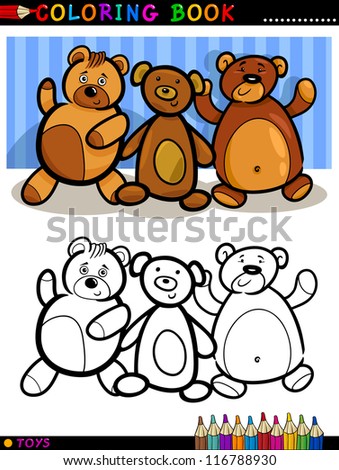 Coloring Book or Page Cartoon Illustration of Cute Teddy Bears Toys