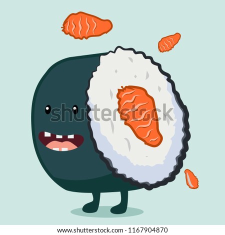 funny sushi food on mascot cartoon