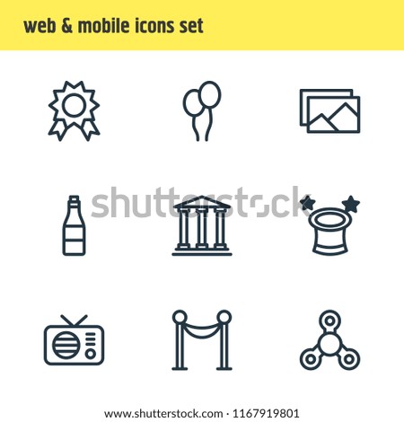 Vector illustration of 9 leisure icons line style. Editable set of award, wizard, image and other icon elements.
