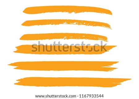 Collection of hand drawn orange grunge brushes. Vector Grunge Brushes. Dirty Artistic Design Elements. Creative Design Elements. White background. Distress Frame, Logo, Banner, Wallpaper.