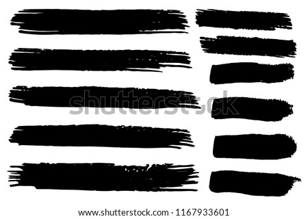 Collection of hand drawn black grunge brushes. Vector Grunge Brushes. Dirty Artistic Design Elements. Creative Design Elements. White background. Distress Frame, Logo, Banner, Wallpaper.