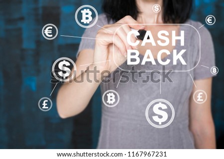 Businessman presses button cash back online icon in network.