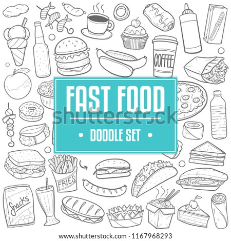 Fast Food Menu Traditional Doodle Icons Sketch Hand Made Design Vector