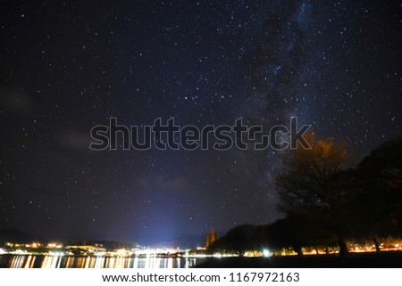 Starry night sky on Wanaka, New Zealand