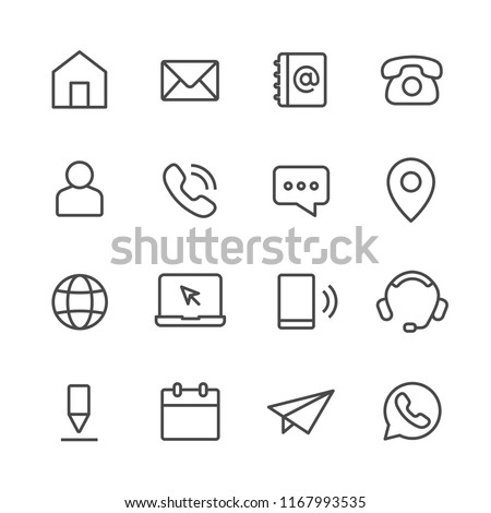 Set Contact Us Icon simple line style Royalty-Free Stock Photo #1167993535