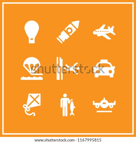 fly icon. 9 fly vector set. kite, airplane, parachute and aeroplane icons for web and design about fly theme