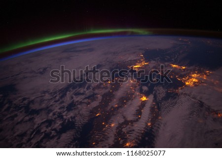 Aurora Borealis over Europe from the International Space Station. Elements of this image furnished by NASA
