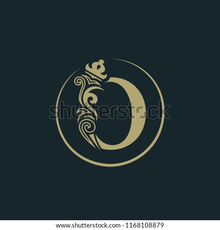 Elegant letter O with crown. Graceful royal style. Calligraphic beautiful round logo. Vintage drawn emblem for book design, brand name, business card, Restaurant, Boutique, Hotel. Vector illustration