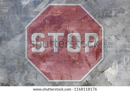 Traffic sign of stop of tinplate on metal background