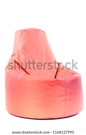 Side view of new soft enjoyable and adjustable colorful beanbag chair. Concept of comfortable indoor or outdoor contemporary furniture. Studio shot isolated on a white background with a clipping path