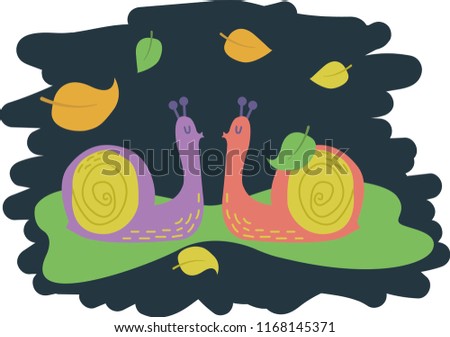 kissing lovers of snails under a leaf fall