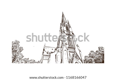 Building view with landmark of Basel is a city on the Rhine River in northwest Switzerland. Hand drawn sketch illustration in vector.