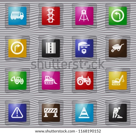 Road repair vector glass icons for user interface design