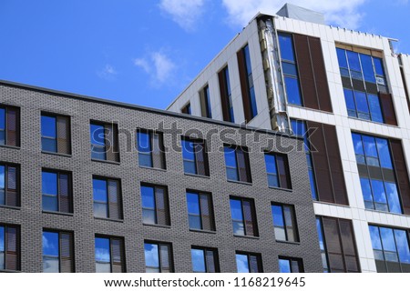 Close up of student accommodation blocks from an English city. Close up of unfinished student accommodation blocks from a city in England. Royalty-Free Stock Photo #1168219645