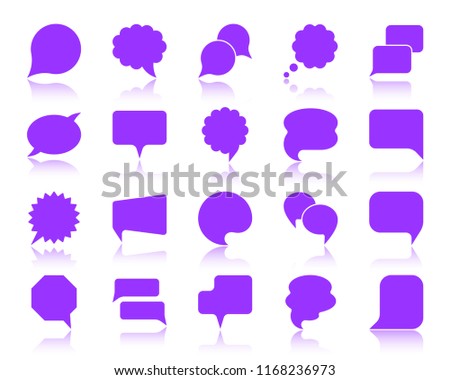 Speech Bubble silhouette icons set. Sign kit of comic tell. Chat Communication pictogram dialog template, clean note. Simple speech bubble contour symbol with reflection Vector Icon shape isolated