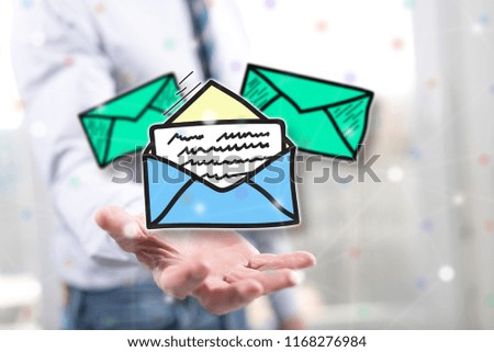 Message concept above the hand of a man in background