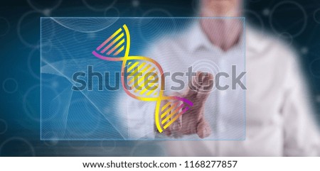 Man touching a genetic research concept on a touch screen with his finger