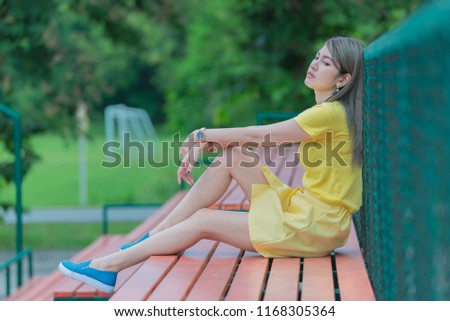 Cool Asian hipsters girl wear yellow dress posing for take a photo,lifestyle of modern woman,Thai people in hippie style,Chill day for relax