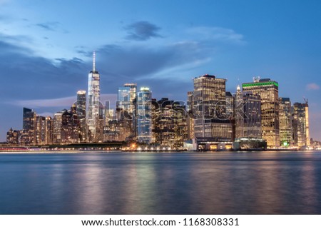 Night View of New York City from Governors Island in New York Harbor