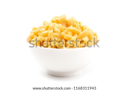 Classic Stovetop Macaroni and Cheese on a White Background Royalty-Free Stock Photo #1168311943