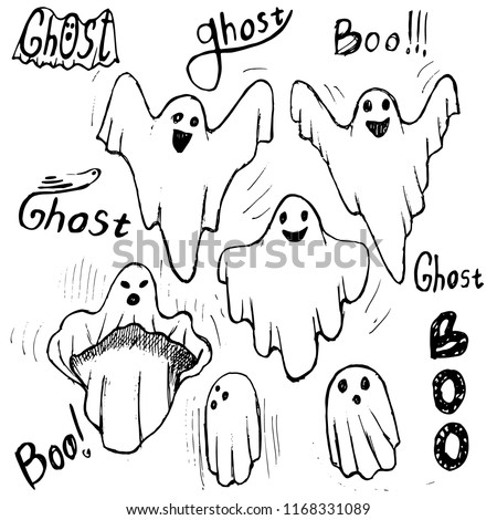 Whisper Ghost hand draw set. Ghost character Costume evil or Character creepy funny cute. 