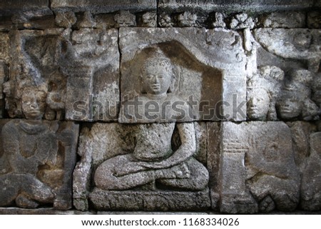 Ancient Relief in Borobudur Temple Central Java Indonesia
